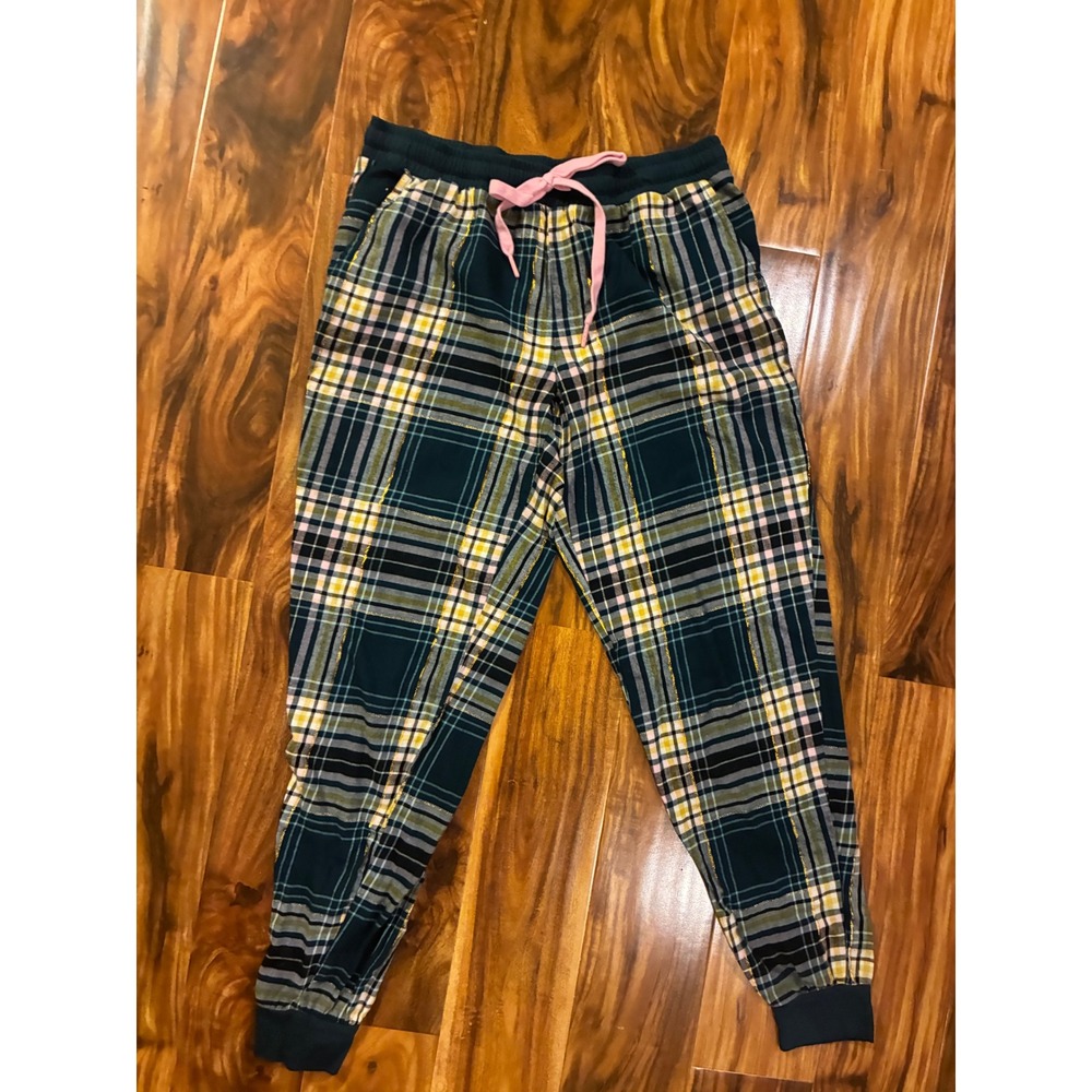 Secret Treasures‎ Plaid Pajama Joggers Teal Yellow Pink Metallic Gold S 4-6